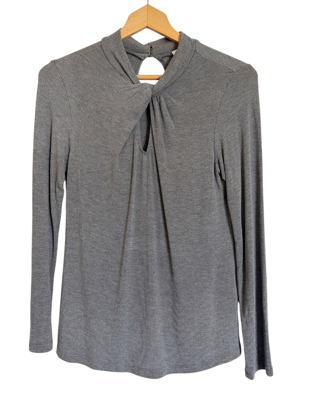 Amour Vert Womens Gray Long Sleeve Twist Keyhole Top size S